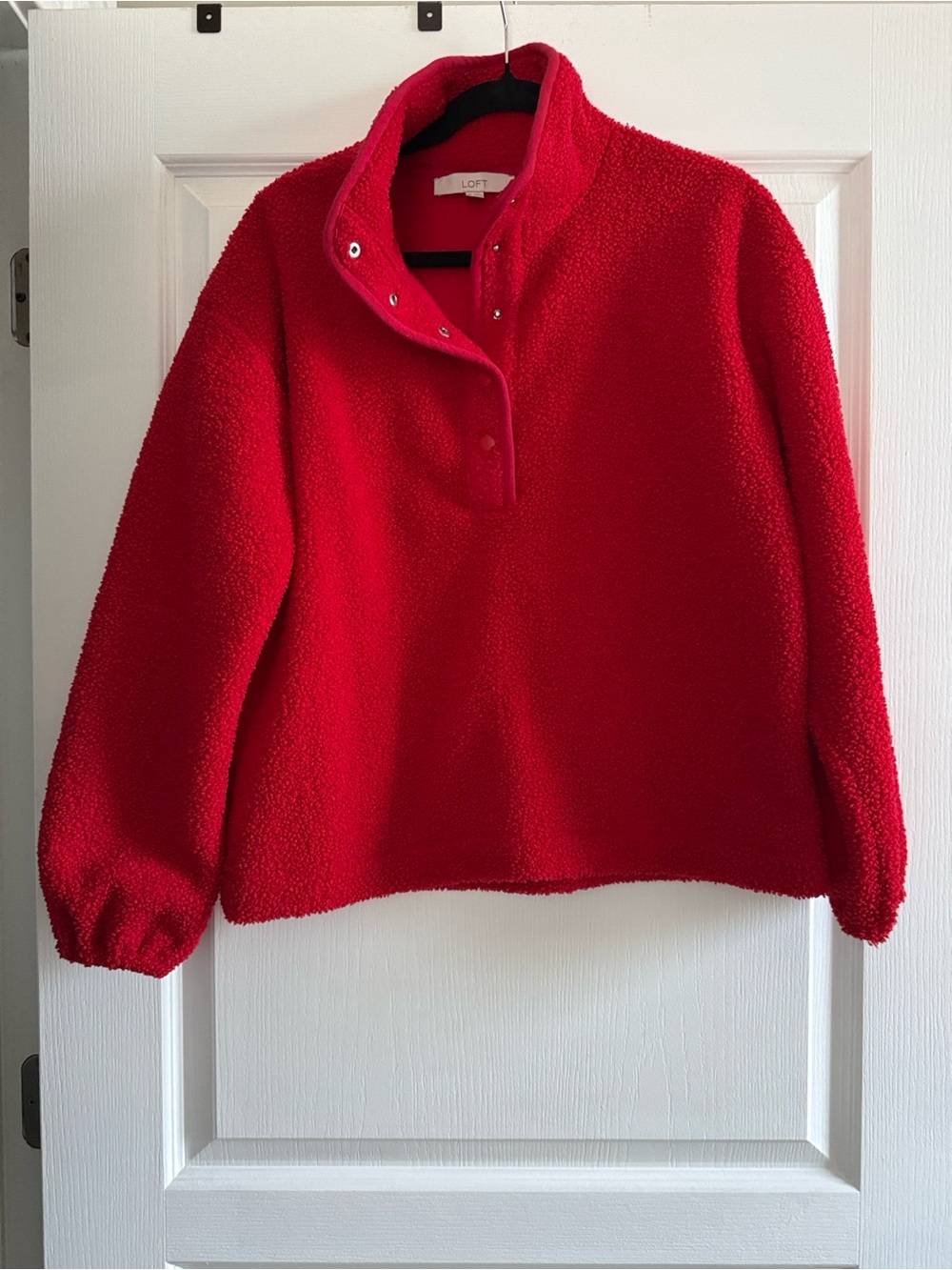 LOFT Bright Red Sherpa Snap-Neck Pullover Jacket